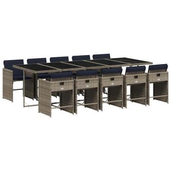 11-teiliges Garten-Ess-Set mit Kissen, grau, Polyrattan