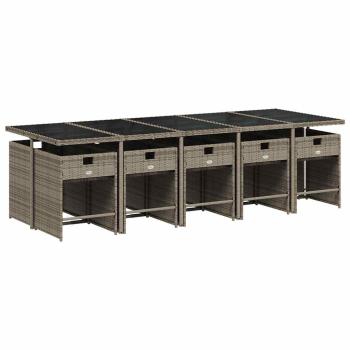 11-teiliges Garten-Ess-Set mit Kissen, grau, Polyrattan