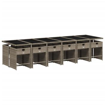 13-teiliges Garten-Ess-Set mit Kissen, grau, Polyrattan