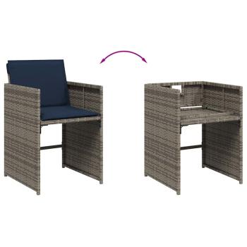 13-teiliges Garten-Ess-Set mit Kissen, grau, Polyrattan