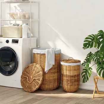 ARDEBO.de - Wäschekorb mit Deckel 2 stk. Naturbraun Kubu Rattan