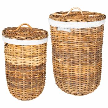 Wäschekorb mit Deckel 2 stk. Naturbraun Kubu Rattan