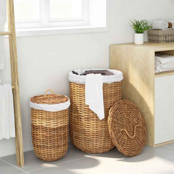 Wäschekorb mit Deckel 2 stk. Naturbraun Kubu Rattan