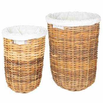 Wäschekorb mit Deckel 2 stk. Naturbraun Kubu Rattan