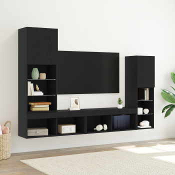 TV-Schränk 4 pcs Schwarz Eichen-Optik Holzwerkstoff