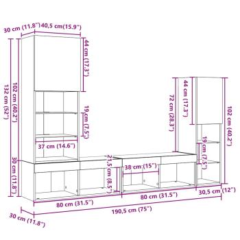 TV-Schränk 4 pcs Schwarz Eichen-Optik Holzwerkstoff
