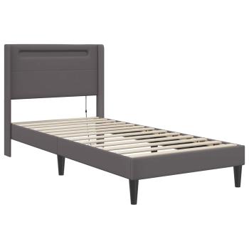 Bettgestell mit Matratze Grau 90 x 190 cm Kunstleder