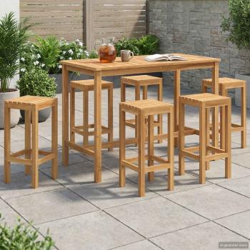 ARDEBO.de - Outdoor Bar Set 7 stk. Natur Massivholz Teak
