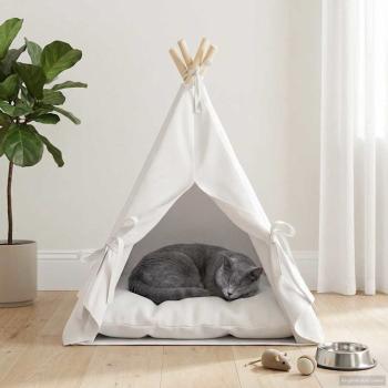 Haustier-Tipi mit Kissen Weiß 50 x 50 x 60 cm Polyester