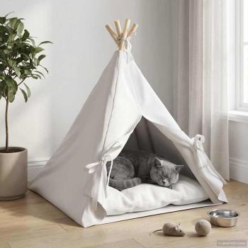 ARDEBO.de - Haustier-Tipi mit Kissen Weiß 60 x 60 x 70 cm Polyester