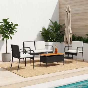 ARDEBO.de - Garten Set Schwarz Poly-Rattan