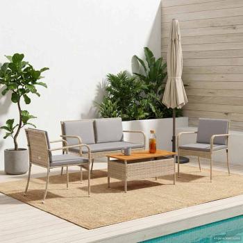 Garten Set Beige Poly-Rattan