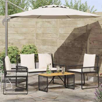 ARDEBO.de - Gartenmöbel Set 4 Stk. Schwarz und Cremeweiß Poly-Rattan