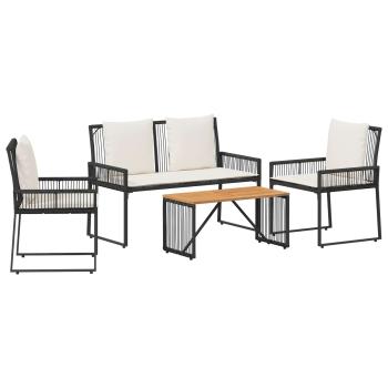 Gartenmöbel Set 4 Stk. Schwarz und Cremeweiß Poly-Rattan