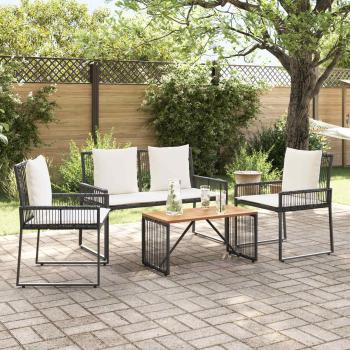 Gartenmöbel Set 4 Stk. Schwarz und Cremeweiß Poly-Rattan