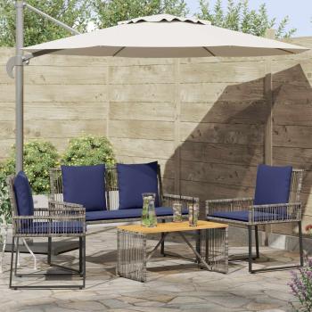 ARDEBO.de - Gartenmöbel Set 9 stk. Grau und Marineblau Poly-Rattan