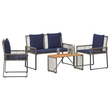 Gartenmöbel Set 9 stk. Grau und Marineblau Poly-Rattan