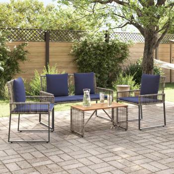 Gartenmöbel Set 9 stk. Grau und Marineblau Poly-Rattan