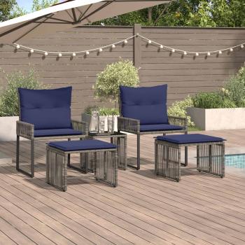 ARDEBO.de - Gartenmöbel Set 11 stk. Grau und Marineblau Poly-Rattan
