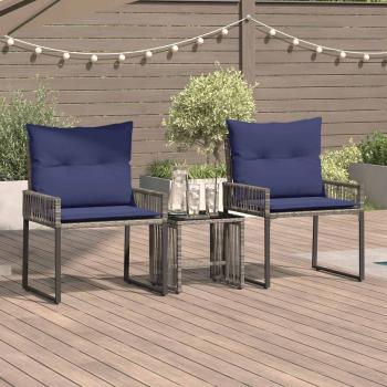 ARDEBO.de - Gartenmöbel Set 7 stk. Grau und Marineblau Poly-Rattan
