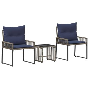 Gartenmöbel Set 7 stk. Grau und Marineblau Poly-Rattan