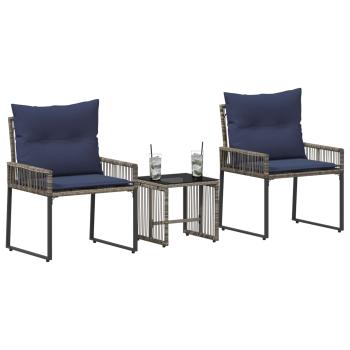 Gartenmöbel Set 7 stk. Grau und Marineblau Poly-Rattan