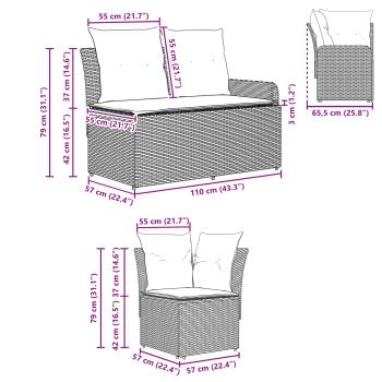 Gartenarmsessel mit Ecksofa 2 Stück Schwarz PE-Rattan