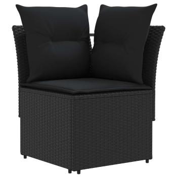 Gartenarmsessel mit Ecksofa 2 Stück Schwarz PE-Rattan