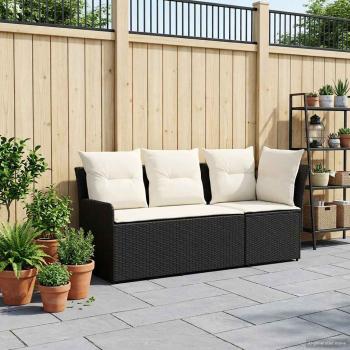 ARDEBO.de - 2 stk. Gartenarmsessel mit Ecksofa PE-Rattan Schwarz und Creme