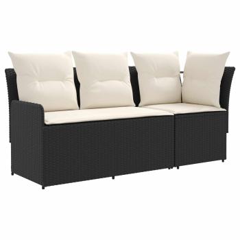 2 stk. Gartenarmsessel mit Ecksofa PE-Rattan Schwarz und Creme
