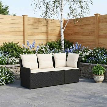 2 stk. Gartenarmsessel mit Ecksofa PE-Rattan Schwarz und Creme