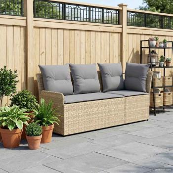ARDEBO.de - 2 stk. Gartenarmsessel mit Ecksofa PE-Rattan Beige und Hellgrau