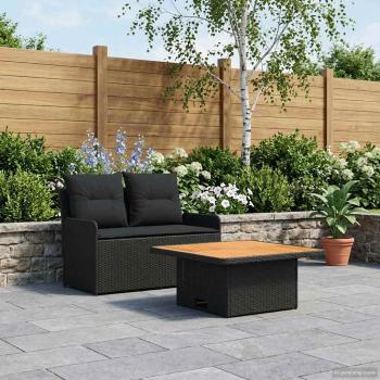 ARDEBO.de - Garten Armlehnen Sofa mit Klapptisch 2 Stück Schwarz PE-Rattan