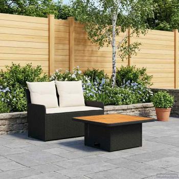 ARDEBO.de - Garten Armlehnen Sofa mit Klapptisch 2 Stück Schwarz und Creme