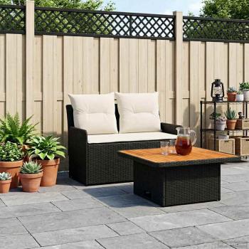 Garten Armlehnen Sofa mit Klapptisch 2 Stück Schwarz und Creme