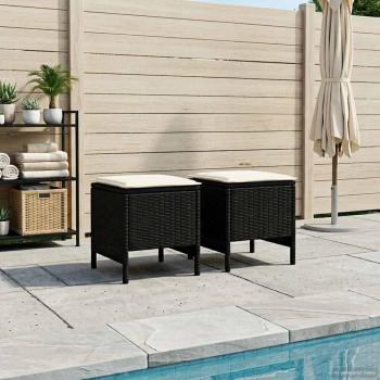 ARDEBO.de - 2 stk. Garten-Fußhocker PE-Rattan Schwarz und Creme