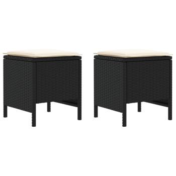 2 stk. Garten-Fußhocker PE-Rattan Schwarz und Creme