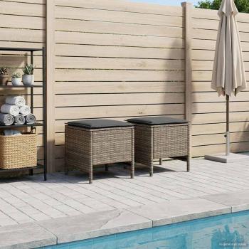 ARDEBO.de - 2 stk. Garten-Fußhocker PE-Rattan Grau und Dunkelgrau