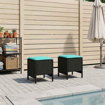 ARDEBO.de - Garten-Fußhocker 2 Stück Schwarz und Türkis 38 x 38 x 45 cm