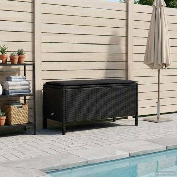 Garten-Fußhocker mit Kissen Schwarz 80 x 38 x 45 cm PE-Rattan