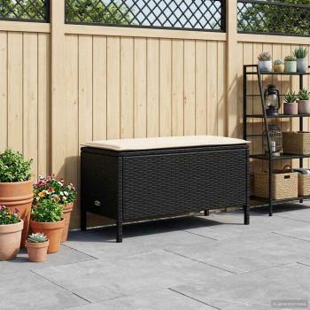 ARDEBO.de - Garten-Fußhocker Schwarz und Creme 80 x 38 x 45 cm PE-Rattan
