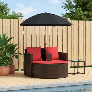 ARDEBO.de - Garten-Sofa Braun und Rot 168 x 168 x 180 cm Polyrattan