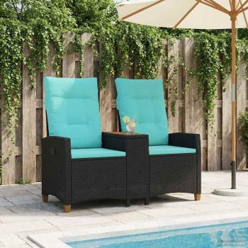 ARDEBO.de - Liegebank mit Tisch 2 -Seater 126 x 65 x 112 cm Poly-Rattan