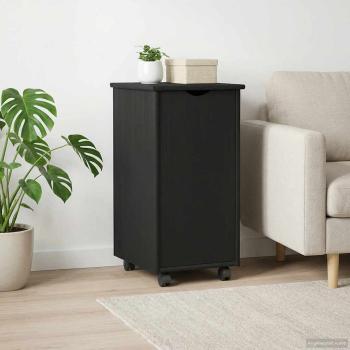 Rollschrank Mit Rad Schwarz 34 x 39 x 65,5 cm Massivholz Kiefer