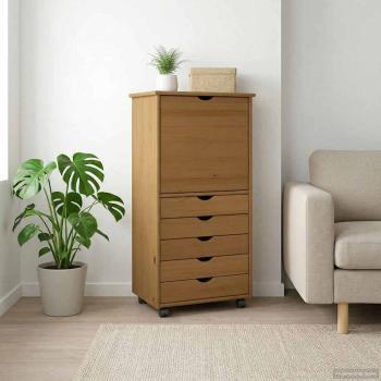 ARDEBO.de - Rollschrank 53 x 39 x 103 cm Massivholz Kiefer Honigbraun