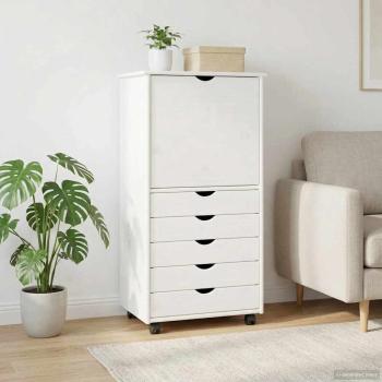 Rollschrank Mit Rad Weiß 53 x 39 x 103 cm Massivholz Kiefer