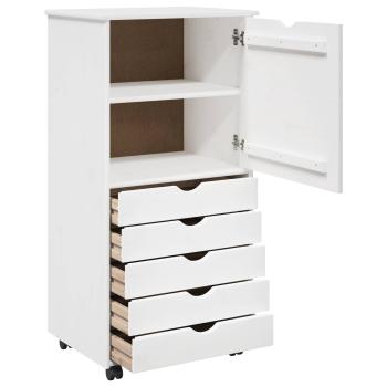 Rollschrank Mit Rad Weiß 53 x 39 x 103 cm Massivholz Kiefer