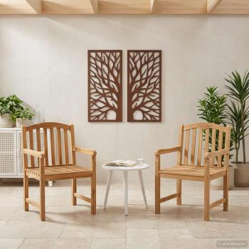 ARDEBO.de - Handgeschnitzter Rosenstuhl 2 stk. Natur Massivholz Teak