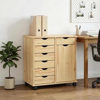 ARDEBO.de - Rollschrank Mit Rad Braun 63,5 x 39 x 65,5 cm Massivholz Kiefer