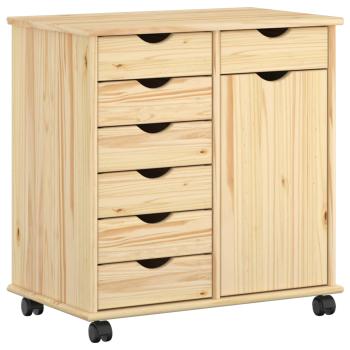 Rollschrank Mit Rad Braun 63,5 x 39 x 65,5 cm Massivholz Kiefer